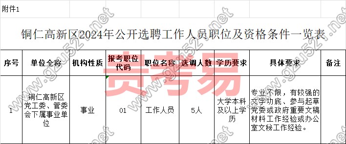 銅仁高新區2024年公開選聘工作人員方案