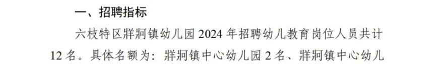 六枝特区牂牁镇幼儿园2024年招聘幼儿教育岗位人员简章 
